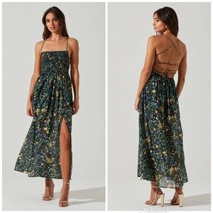 ASTR‎ Stasia Black Floral Smocked Maxi Dress Medium Wedding Guest Party Summer